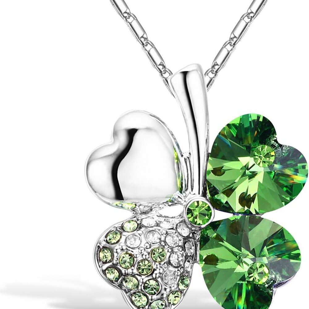 Four Leaf Clover Heart-shaped Crystal Pendant Necklace | Necklaces for Women | H